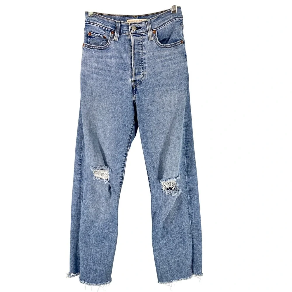 Levis Ribcage Straight Ankle Blue Denim Buttonfly High Rise‎ Jeans Womens 25